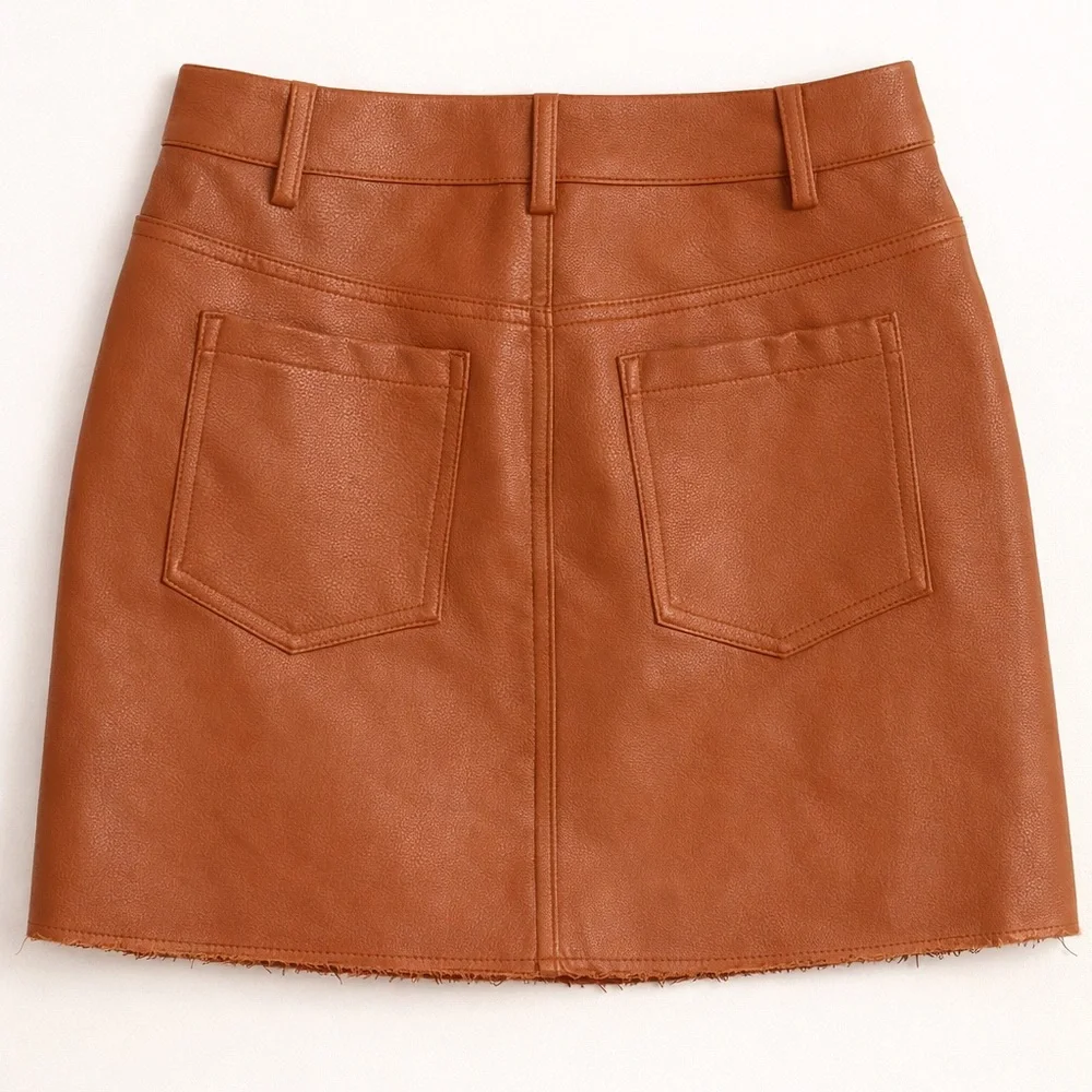 Chocolate Brown Vegan Leather Mini Skirt High Waisted Size L